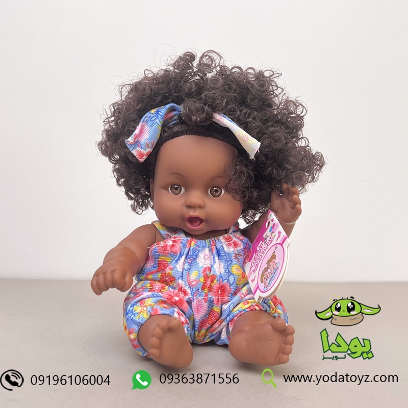 عروسک دخترانه موزیکال با موهای فر و لباس رنگ آبی- baby may may