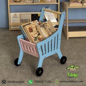 سبد خرید چرخدار چوبی کودک