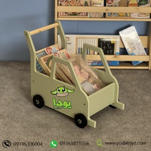 سبد خرید چرخدار چوبی کودک طرح ماشین