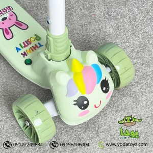 اسکوتر کودک تاشو، موزیکال و چراغدار طرح یونیکورن رنگ سبز  ROLZOR-907