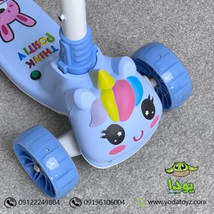 اسکوتر کودک تاشو، موزیکال و چراغدار طرح یونیکورن رنگ آبی  ROLZOR-907