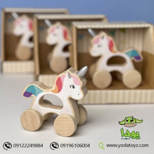 اسباب بازی یونیکورن چرخدار چوبی