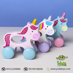یونیکورن چرخدار چوبی با چرخ رنگی