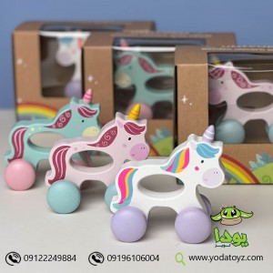 یونیکورن چرخدار چوبی با چرخ رنگی