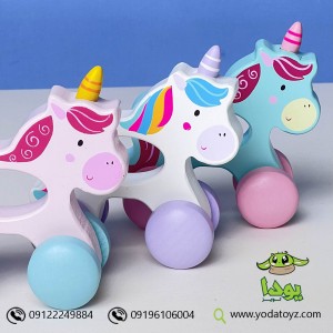 یونی کورن چرخدار چوبی (چرخ ها رنگی)