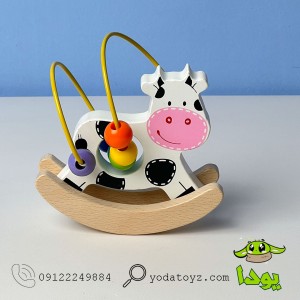 اسباب بازی نوزادی میله و مهره چوبی طرح گاو BZ-14-G