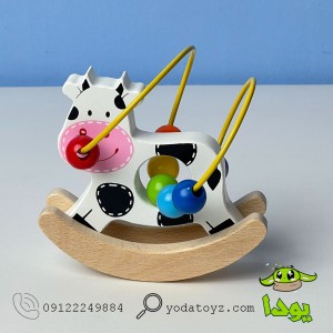 اسباب بازی نوزادی میله و مهره چوبی طرح گاو BZ-14-G
