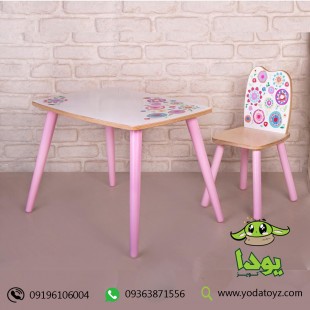 ست میز و صندلی چوبی کودک دخترانه طرح گل