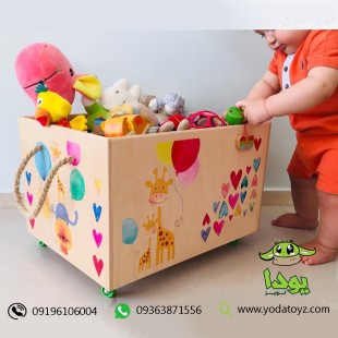 جعبه اسباب بازی چوبی چرخدار اتاق کودک