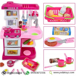 آشپزخانه بچه گانه واقعی رنگ صورتی برند little chef play kitchen مدل wdp17