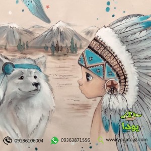 چادر سرخپوستی کودک طرح سرخپوست آمریکایی با گرگ سفید با تشک