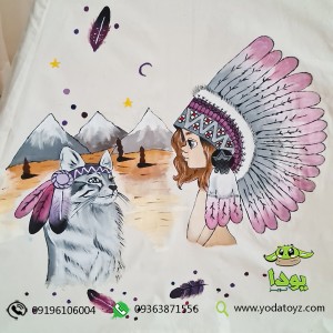 چادر بازی کودک طرح دختر سرخپوست با گربه