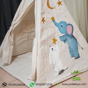 چادر بازی کودک مدل سرخپوستی با تشک طرح فیل و خرگوش