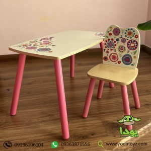 ست میز و صندلی چوبی کودک دخترانه طرح گل