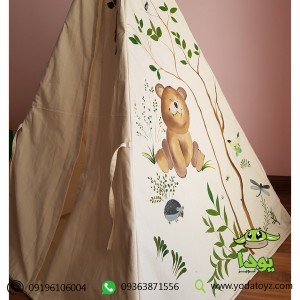 چادر بازی سرخپوستی پنجره دار کودک طرح خرس مهربون