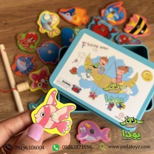 اسباب بازی ماهیگیری آهن ربایی با جعبه فلزی آبی- fishing game