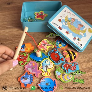 اسباب بازی ماهیگیری آهن ربایی با جعبه فلزی آبی- fishing game