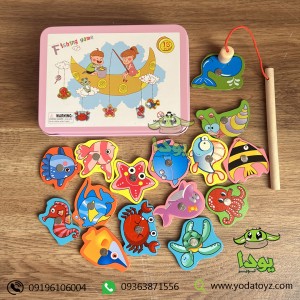 اسباب بازی ماهیگیری آهن ربایی با جعبه فلزی صورتی- fishing game