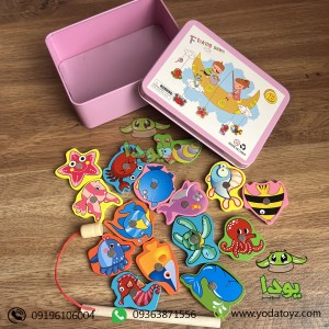 اسباب بازی ماهیگیری آهن ربایی با جعبه فلزی صورتی- fishing game