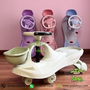 سه چرخه کودک پلاسماکار طرح جدید چرخ ژله ای و چراغدار سبد دار  plasmacar رنگ سبز