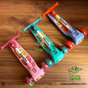 اسکوتر صندلی دار چرخ ژله ای طرحدار چراغدار دخترانه برند Apollo رنگ صورتی
