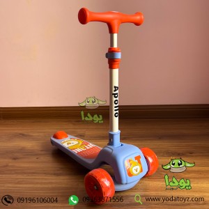 اسکوتر کودک نشیمن دار طرحدار برند Apollo رنگ آبی-نارنجی