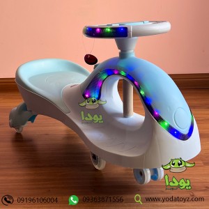 سه چرخه کودک پلاسماکار 2021 بدنه نورانی چرخ ژله ای و چراغدار plasmacar آبی پاستلی