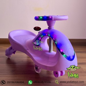 سه چرخه کودک پلاسماکار 2021 بدنه نورانی چرخ ژله ای و چراغدار plasmacar بنفش پاستلی
