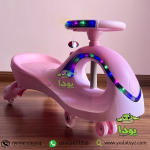 سه چرخه کودک پلاسماکار 2021 بدنه نورانی چرخ ژله ای و چراغدار plasmacar صورتی پاستلی
