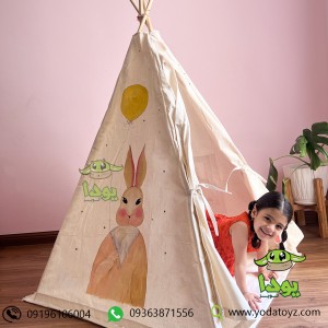 چادر سرخپوستی کودک طرح خرگوش صورتی با تشک