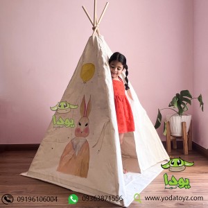 چادر سرخپوستی کودک طرح خرگوش صورتی با تشک