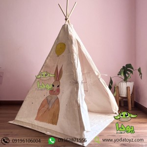 چادر سرخپوستی کودک طرح خرگوش صورتی با تشک