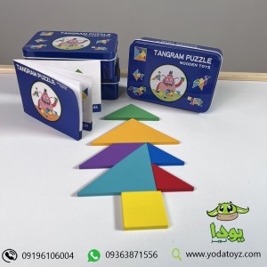 اسباب بازی چوبی تنگرام با جعبه فلزی TANGRAM PUZZLE