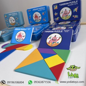 اسباب بازی چوبی تنگرام با جعبه فلزی TANGRAM PUZZLE