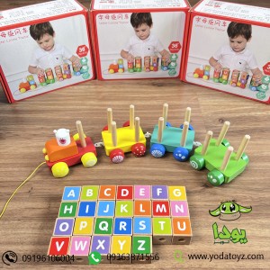 اسباب بازی آموزشی قطار چوبی حروف انگلیسی با نخ
