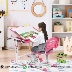 میز تحریر دبستانی با پایه های قابل تنظیم رنگ صورتی