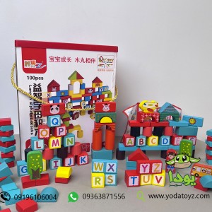 بلوک خانه سازی مستطیلی چوبی 100 تکه سطلی کد 5046