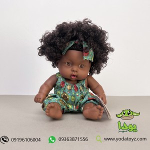 عروسک دخترانه موزیکال با موهای فر و لباس رنگ سبز - baby may may