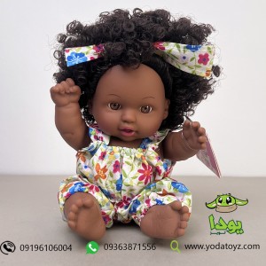 عروسک دخترانه موزیکال با موهای فر و لباس رنگ سفید- baby may may