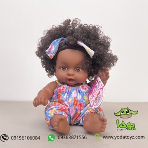 عروسک دخترانه موزیکال با موهای فر و لباس رنگ آبی- baby may may