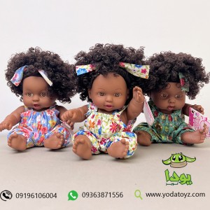 عروسک دخترانه موزیکال با موهای فر و لباس رنگ آبی- baby may may