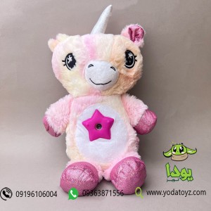 چراغ خواب عروسکی یونی کورن با افکت نوری رنگ صورتی ملایم