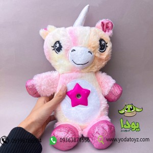 چراغ خواب عروسکی یونی کورن با افکت نوری رنگ صورتی ملایم