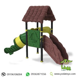 مجموعه پارکی فضای باز ، سرسره دوقلو  و 1 سرسره تونلی با برج و پله کد PS1105
