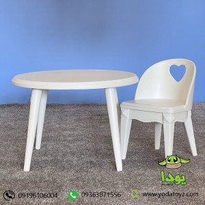 ست میز و صندلی چوبی سفید کودک مدل قلبی