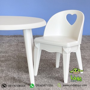 ست میز و صندلی چوبی سفید کودک مدل قلبی