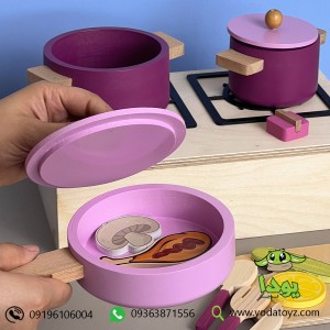 قابلمه و ظروف آشپزی چوبی اسباب بازی (بنفش با درهای صورتی)