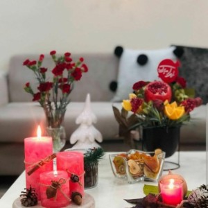 شمع ست استوانه ای مرمریت رنگ قرمز