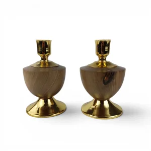 شمعدان رومیزی چوب و برنج طرح جام کد WD6956
