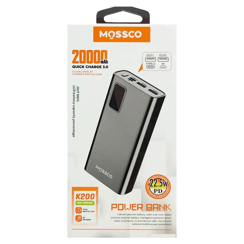 پاوربانک 20000 سوپرفست شارژ 22.5 وات مسکو مدل MOSSCO - K200